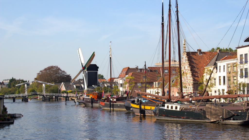 Leiden city center of the water and windmill as part of why Leiden and Science are Inseparable.